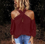 Lina Sexy Cross Halter Off the Shoulder Blouse