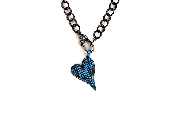 Avenue Chic  Gunmetal Heart Toggle Blue Zirconia Necklace