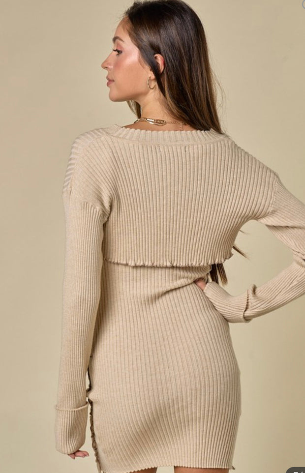 Lizzy merror detail sweater mini dress & arm warmer set