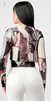 Naomi Luxe Abstract Print Wrap Cropped Blouse Top