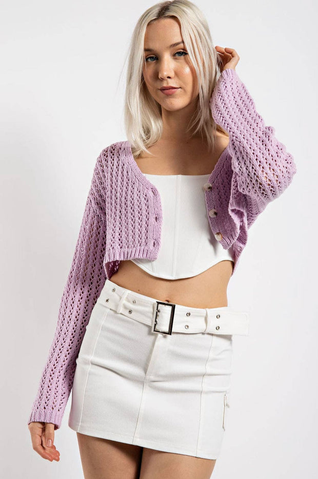 Millie Crochet Long Sleeve Crop Cardigan