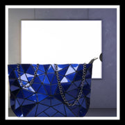 Blue Metallic Geometric Chain Cross Body Bag