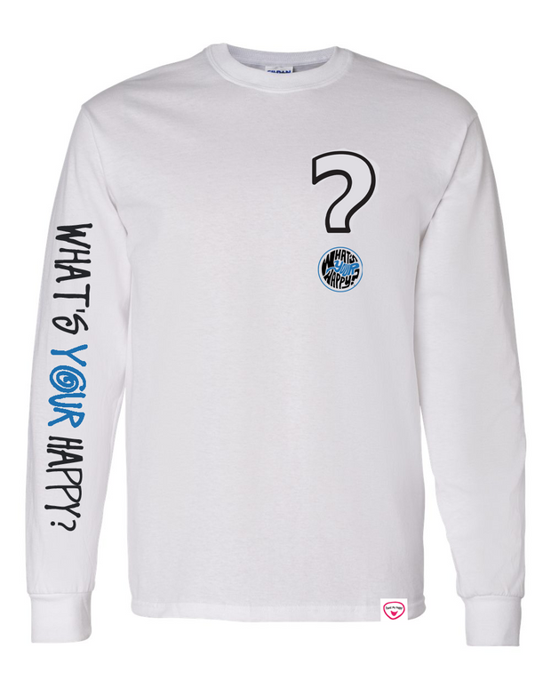 Found My Happy - WYH? White Long-sleeve front/back/sleeve Printed Tee