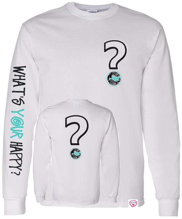 Found My Happy - WYH? White Long-sleeve front/back/sleeve Printed Tee
