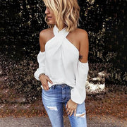 Lina Sexy Cross Halter Off the Shoulder Blouse