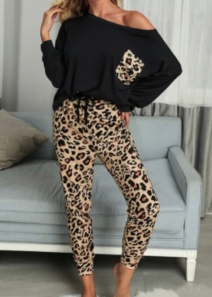 Joelle Casual Leopard Print T-Shirt And Trousers Two-Piece Set