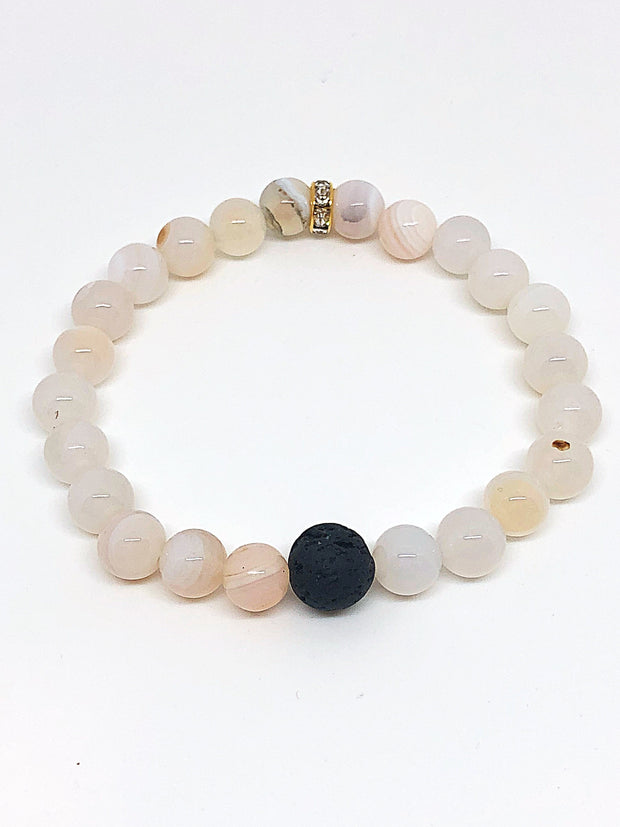 Nolu Jewels Moss Grass Agate Stones Bracelet With Black Lava Diffuser Stone - The Gathering Shops