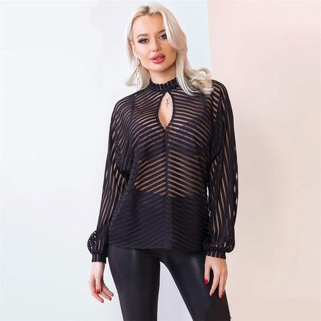 Monica Sexy Hollow Out See-Through Blouse