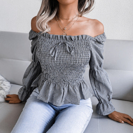 Patricia Off The Shoulder Plaid Ruffled Blouse