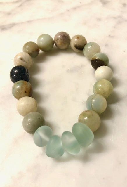Nolu Jewels Amazonite And Sea Glass Beaded Bracelet