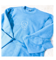Over The Shop Blue Drippy Smiley Embroidered Crewneck Sweater